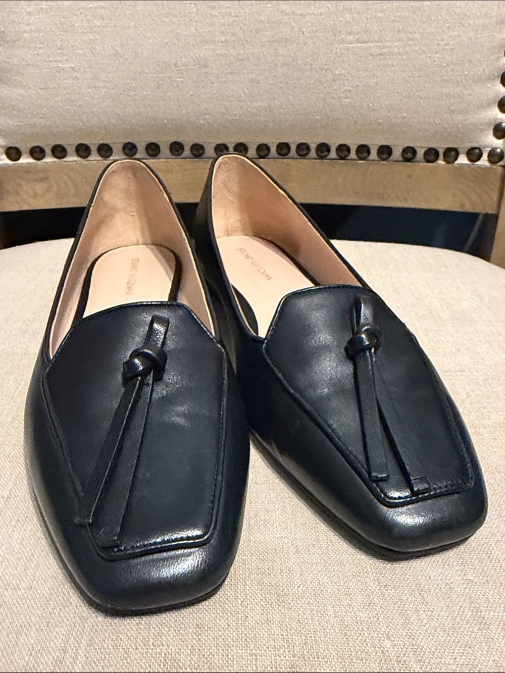 Stuart Weitzman Black Leather Tassel Slip-On Loafers Size 10